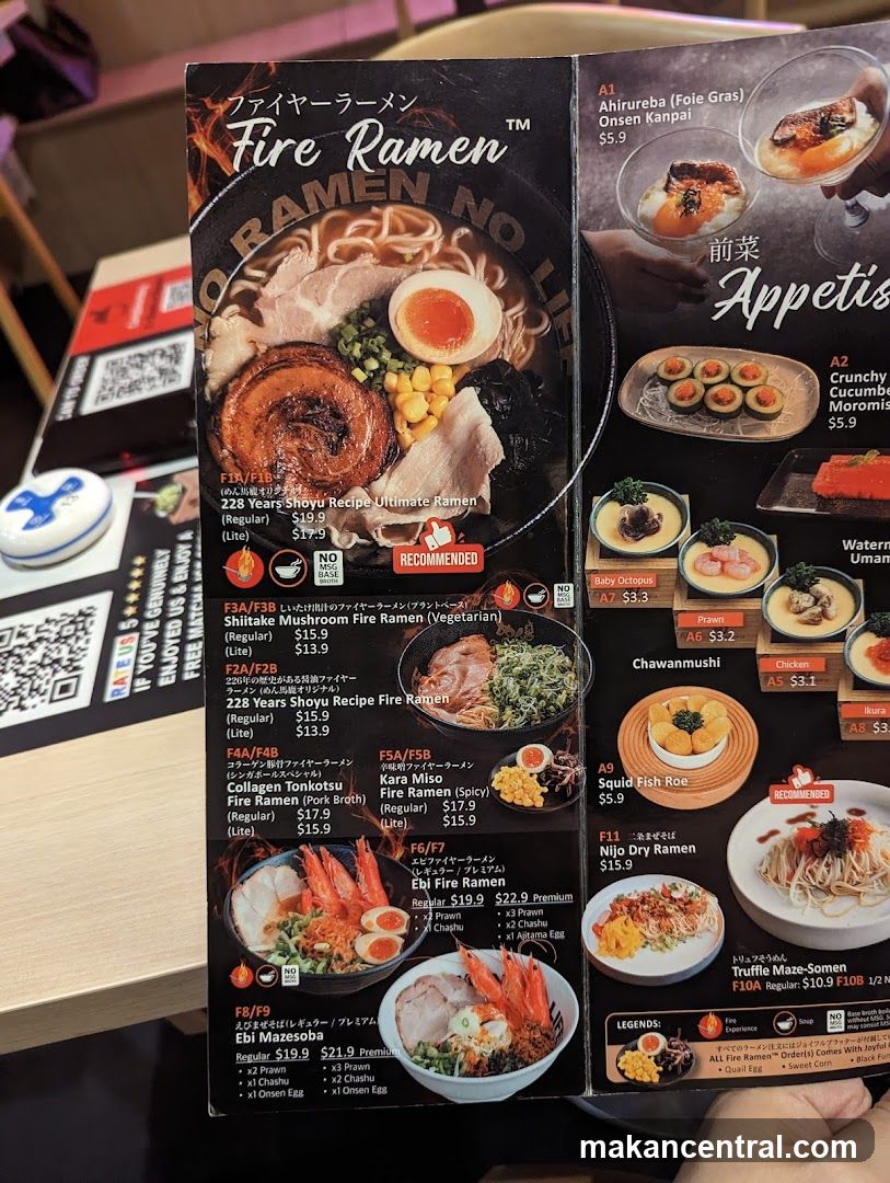 Fire Ramen Menu
