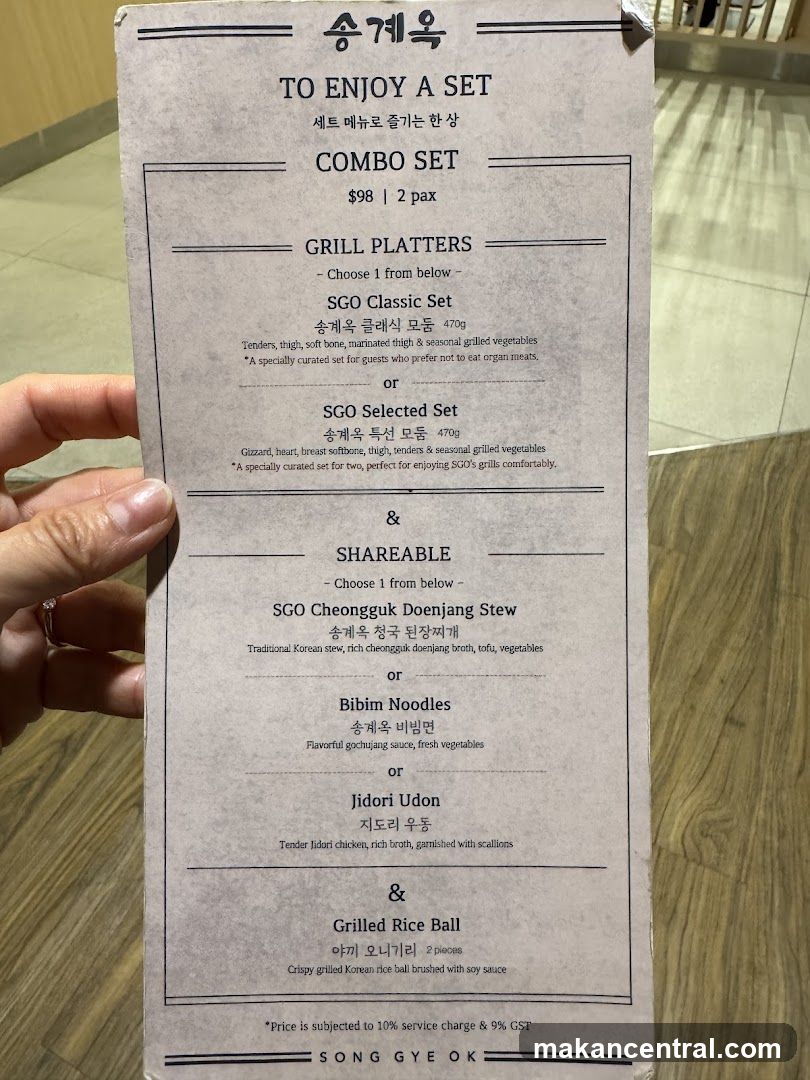 Song Gye Ok Combo Set Menu