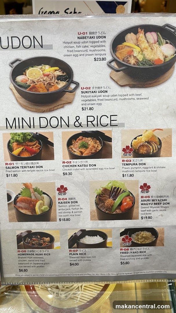 Udon and Mini Don & Rice Menu