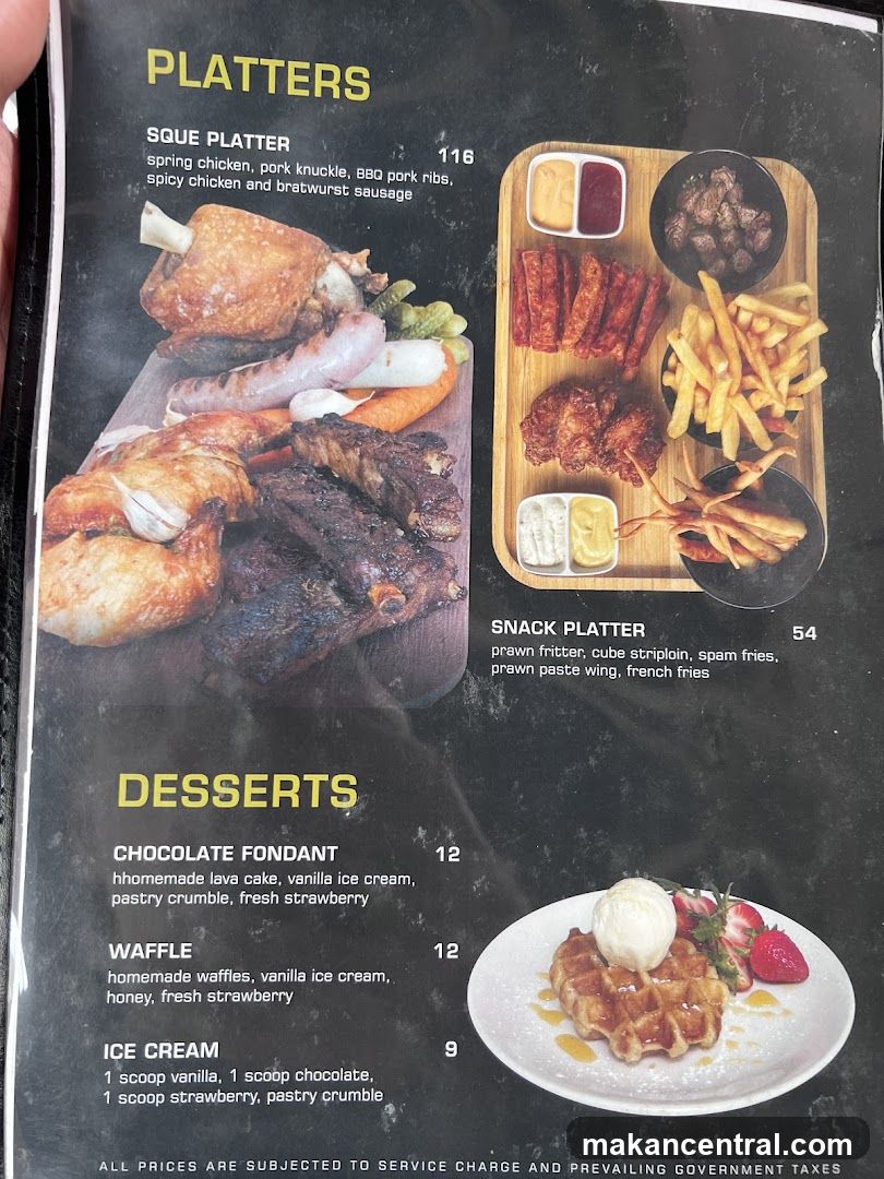 Platters and Desserts Menu