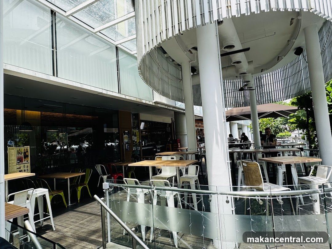 Outdoor seating area of a modern café