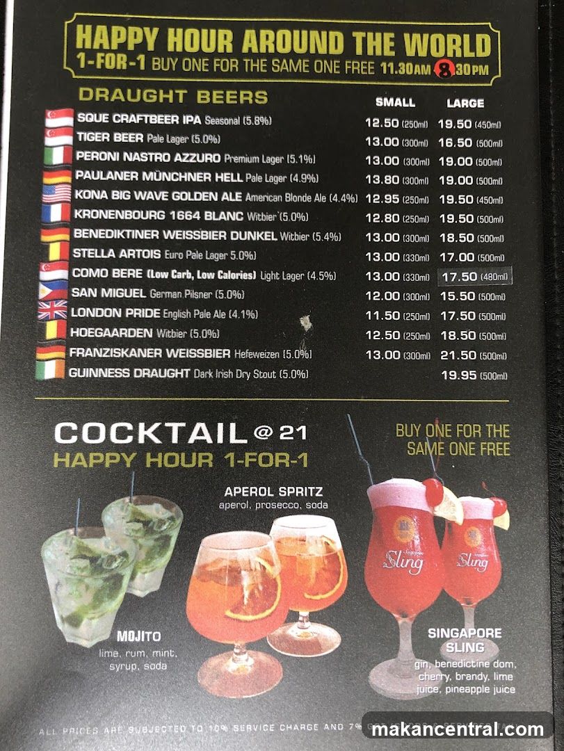 Happy Hour Around the World Menu