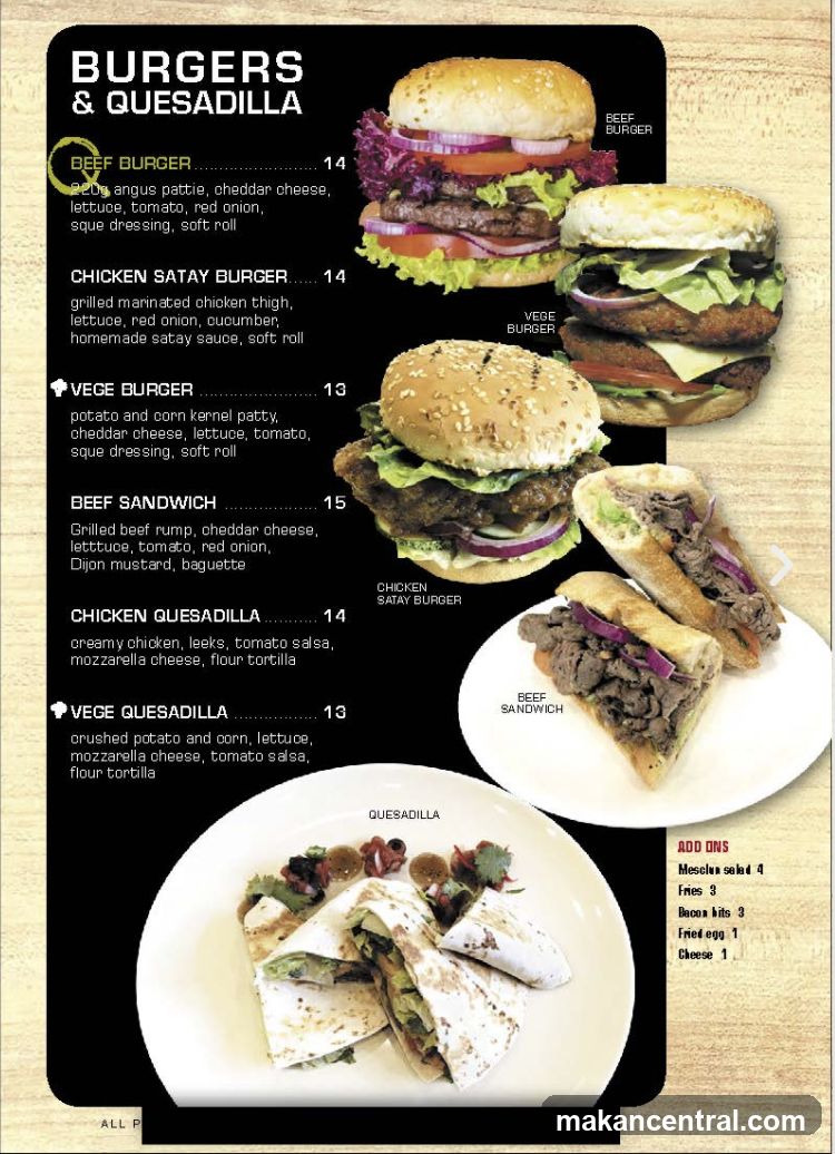 Burgers & Quesadilla Menu