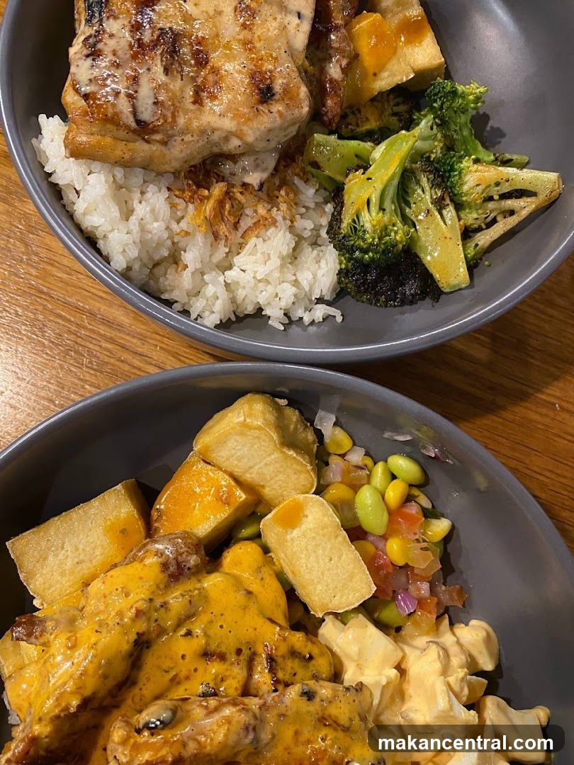 Food bowls on wooden table