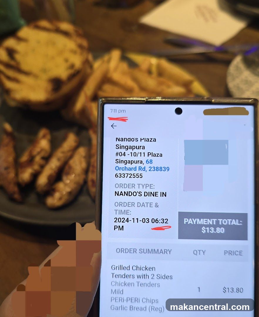Nando's Dine-In Order Receipt