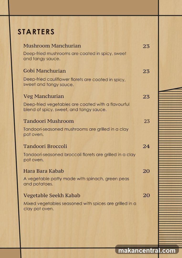 Starters Section of Menu