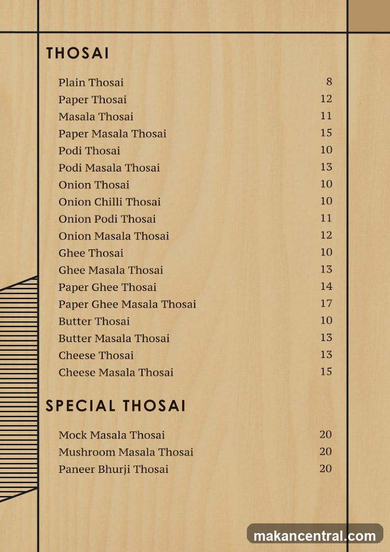 Thosai Menu