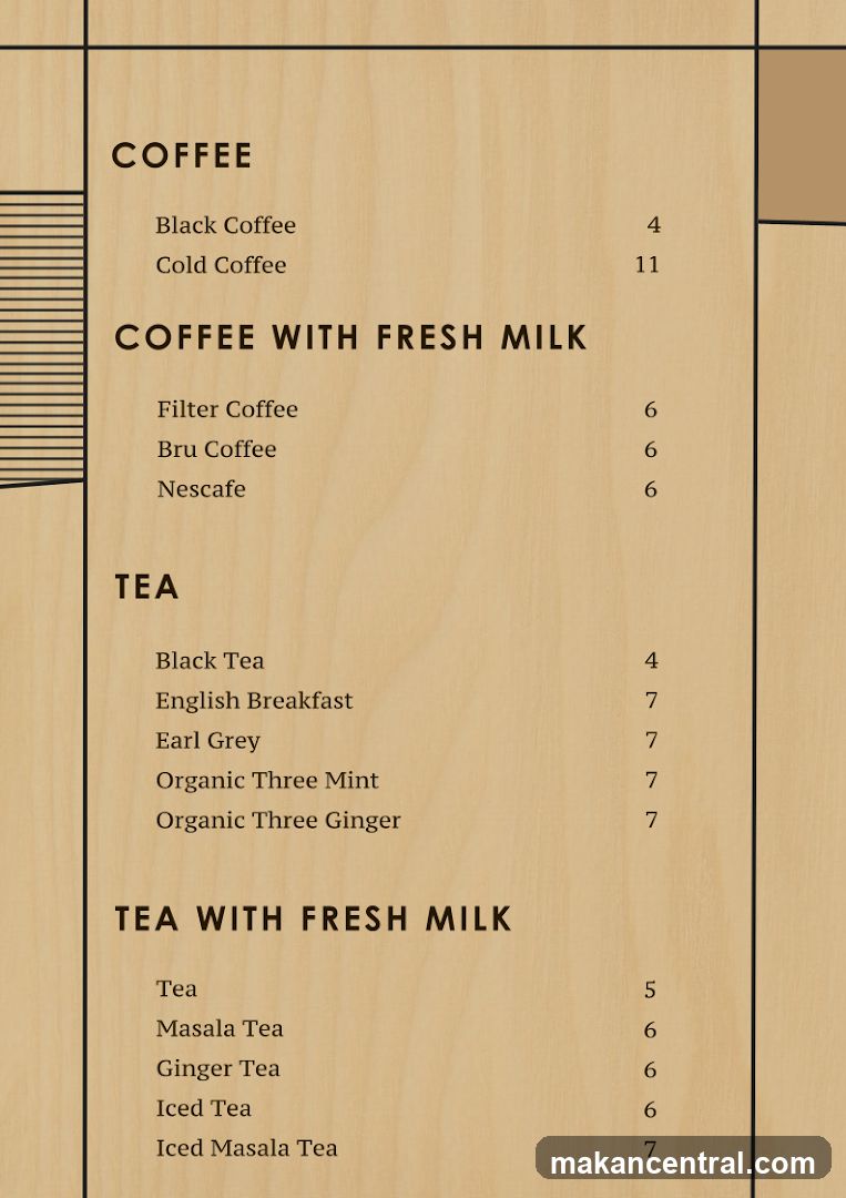 Coffee and Tea Menu