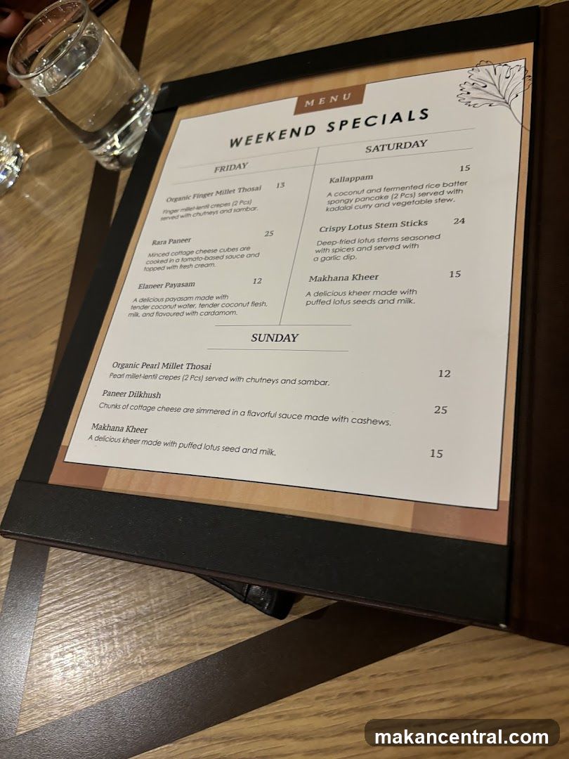 Weekend Specials Menu