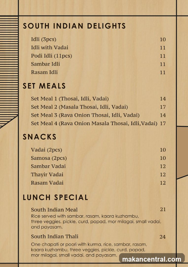South Indian Delights Menu