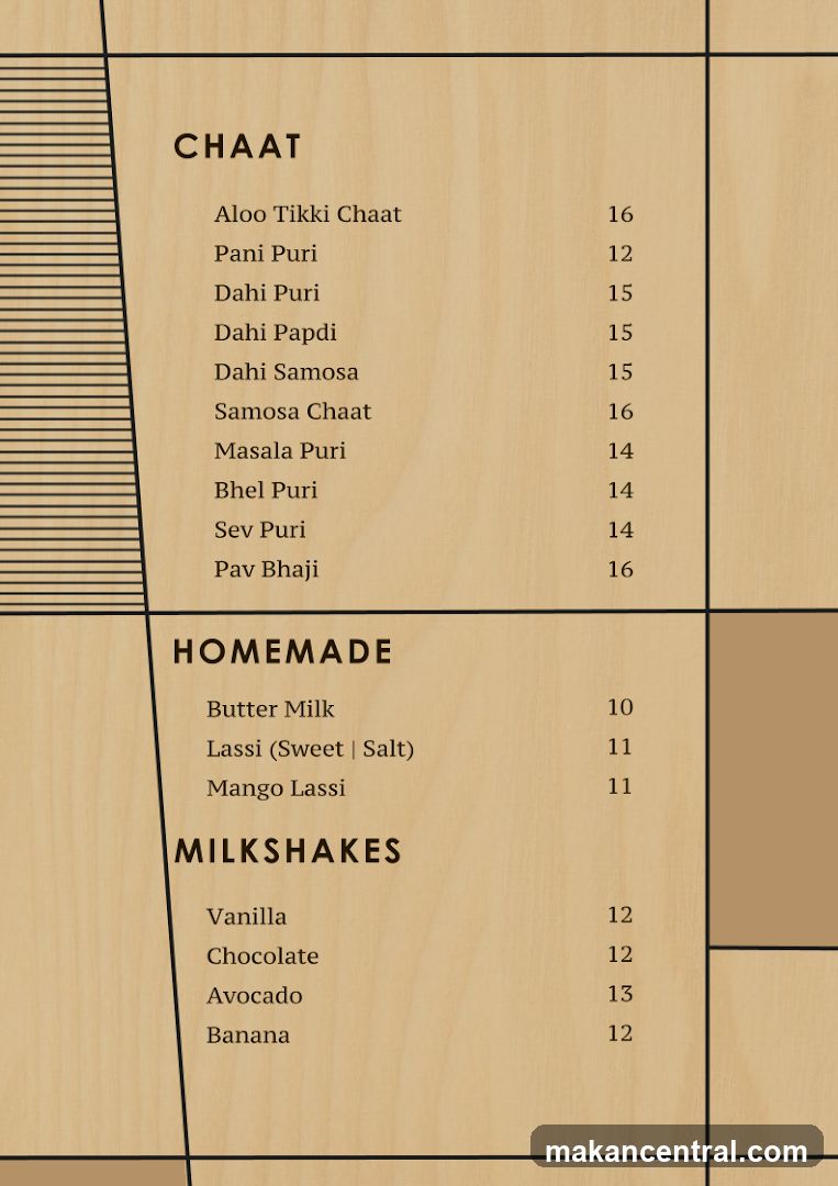 Chaat and Milkshake Menu