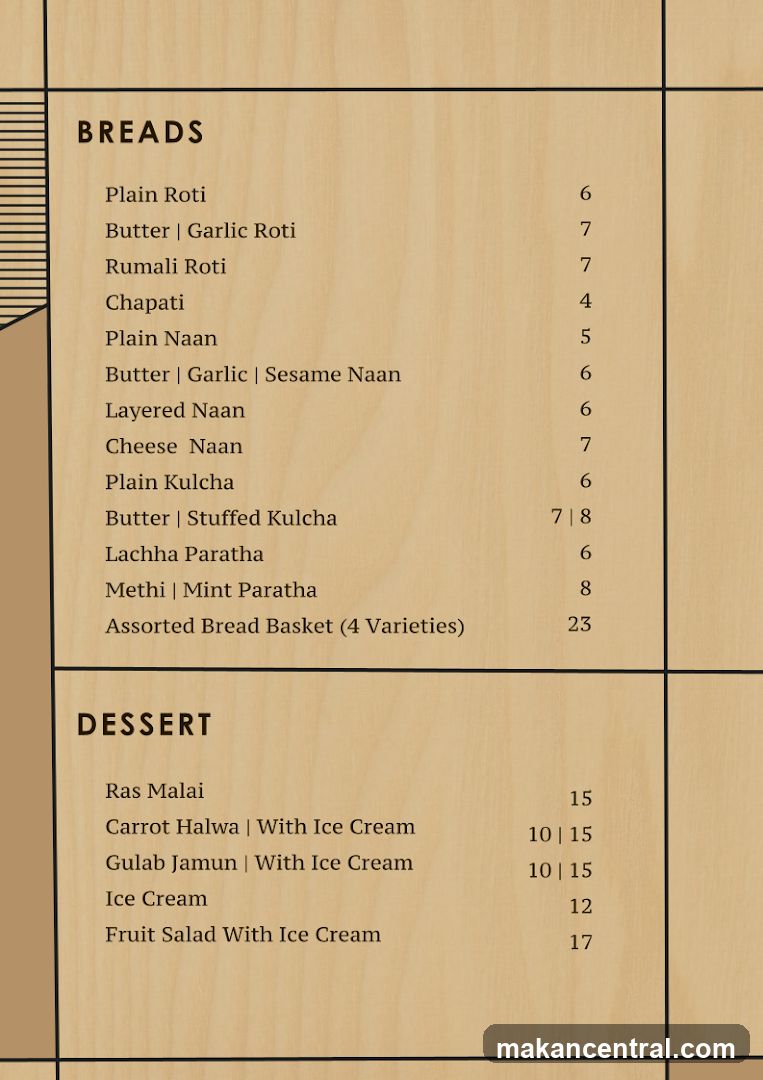 Breads and Dessert Menu