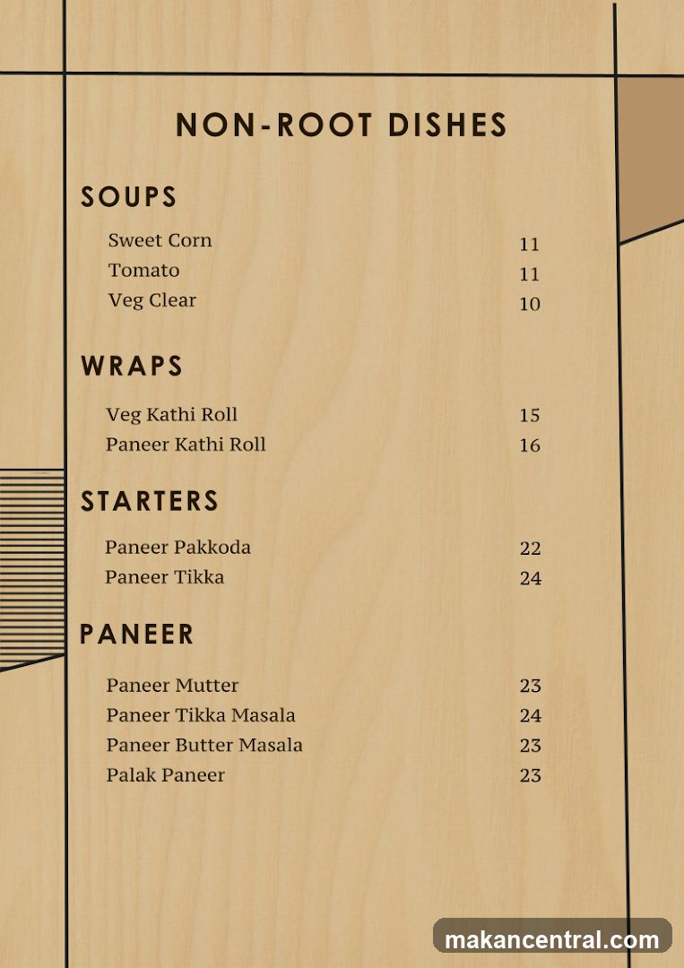 Non-Root Dishes Menu