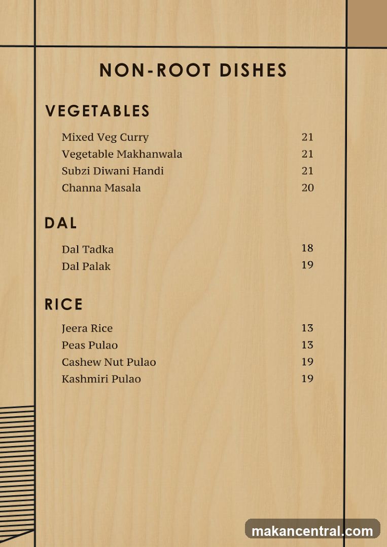 Non-Root Dishes Menu