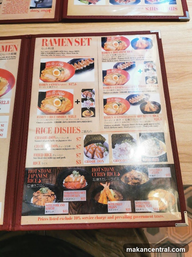 Ramen Set and Rice Dishes Menu