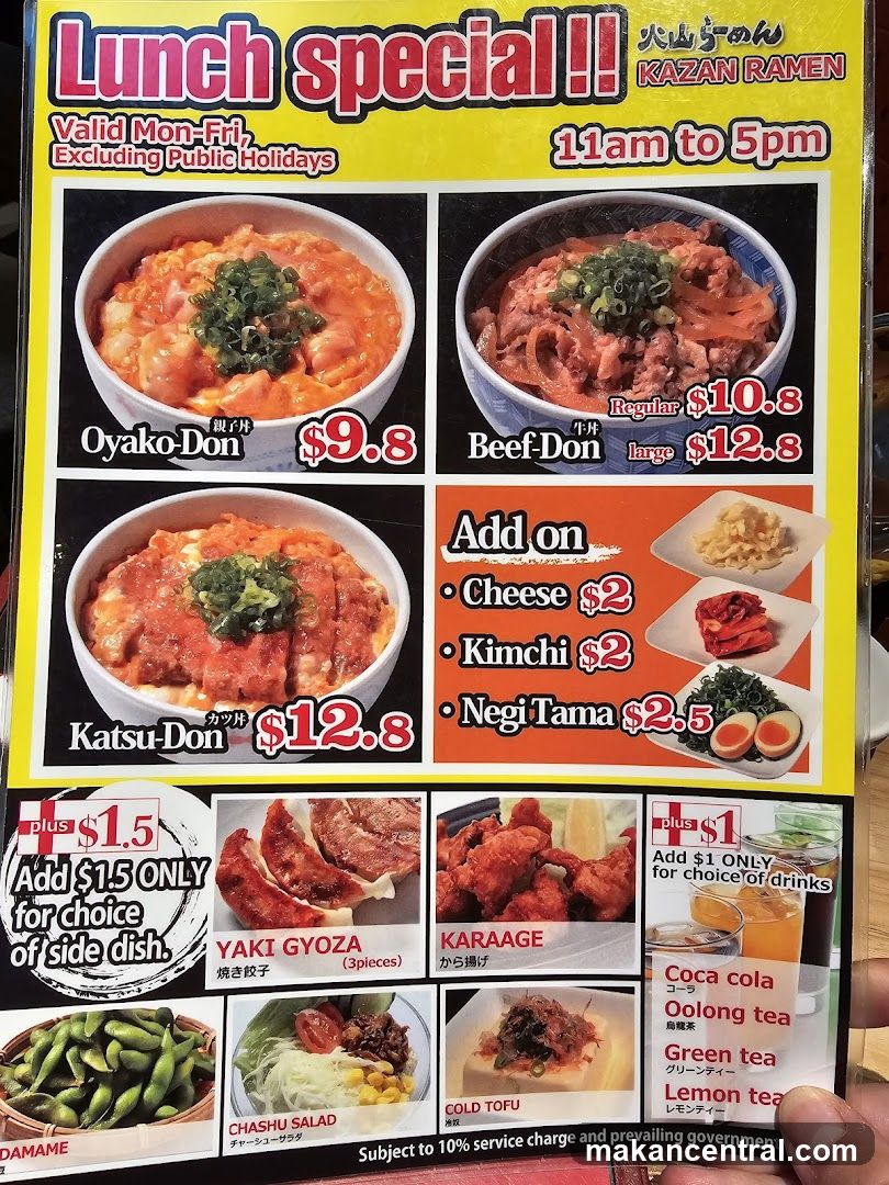 Kazan Ramen Lunch Special Menu