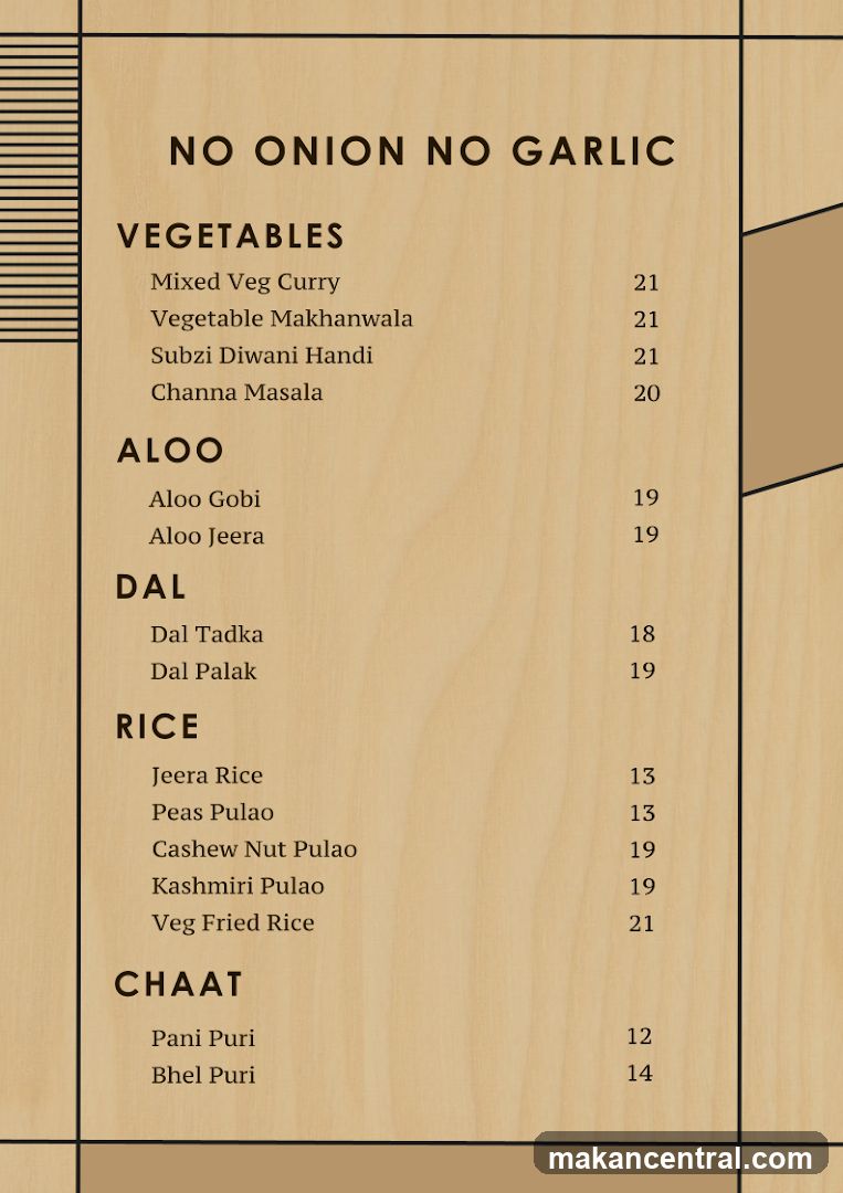 No Onion No Garlic Menu