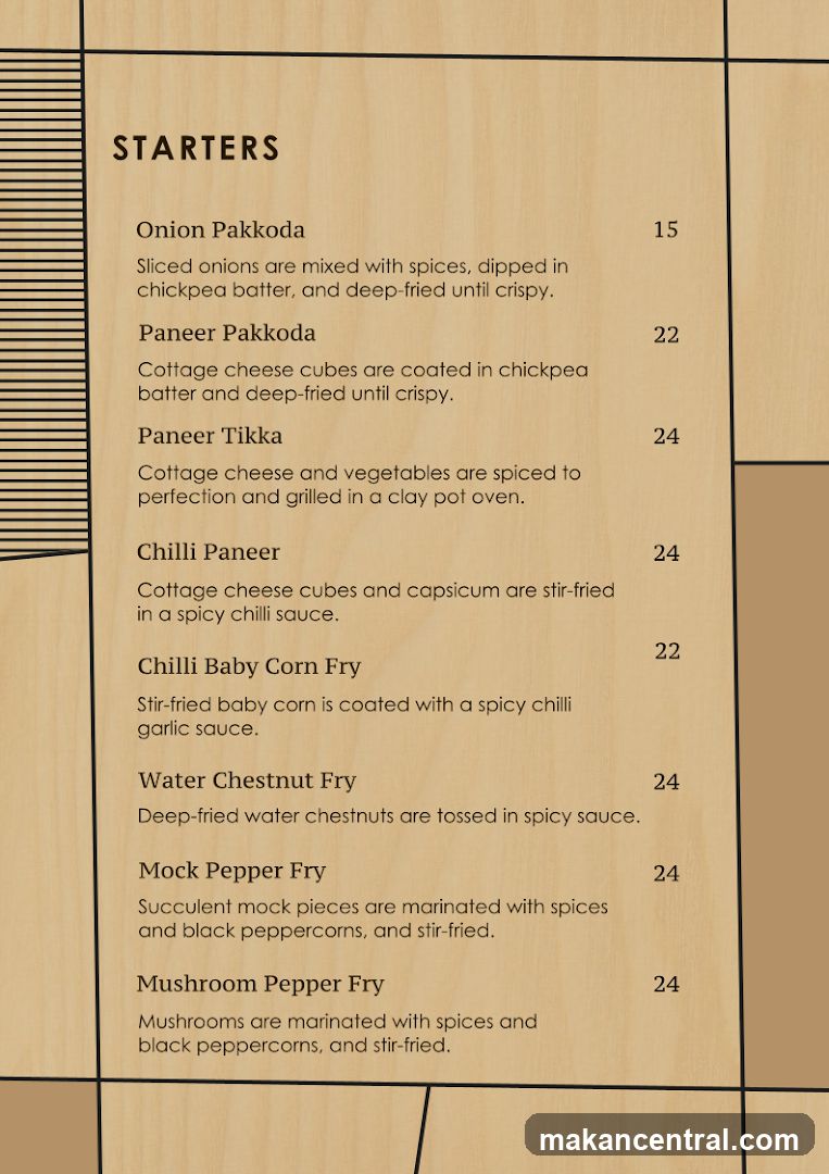 Starters Section of Menu