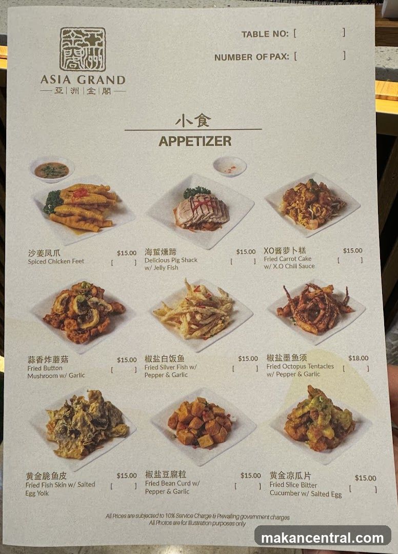Asia Grand Appetizer Menu