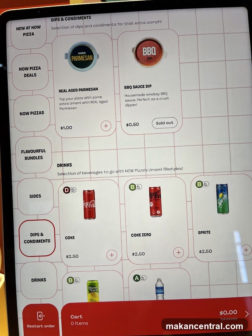 NOW Pizza Dips & Condiments Menu