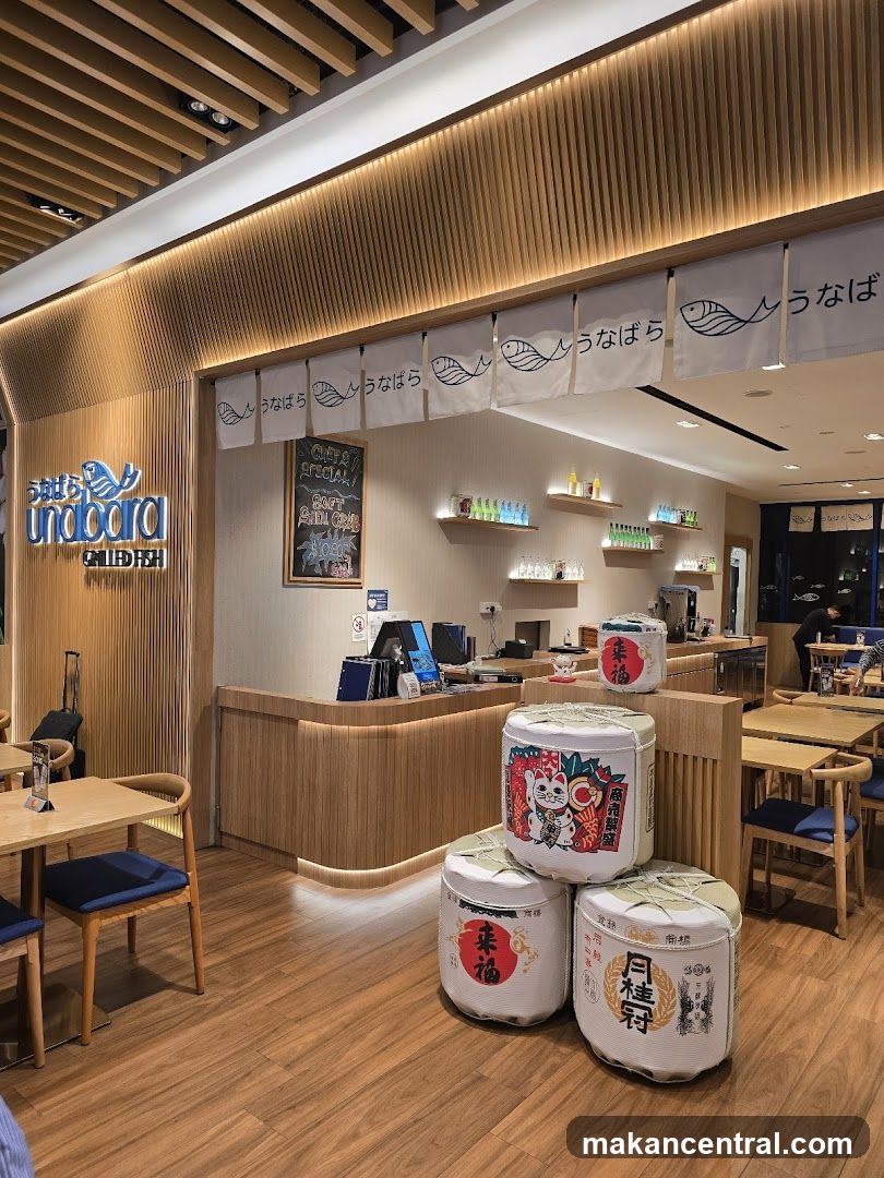 Interior of a grilled fish restaurant