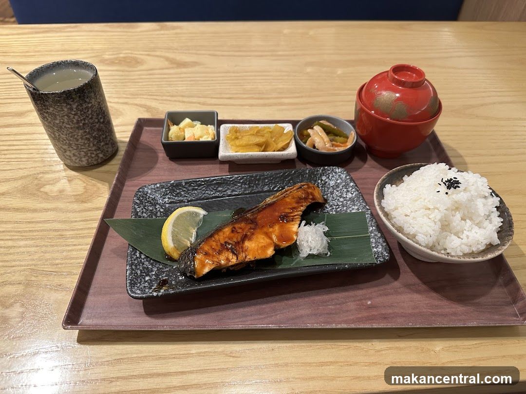 Japanese meal served on wooden table