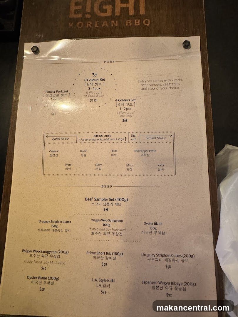 EIGHT KOREAN BBQ Menu