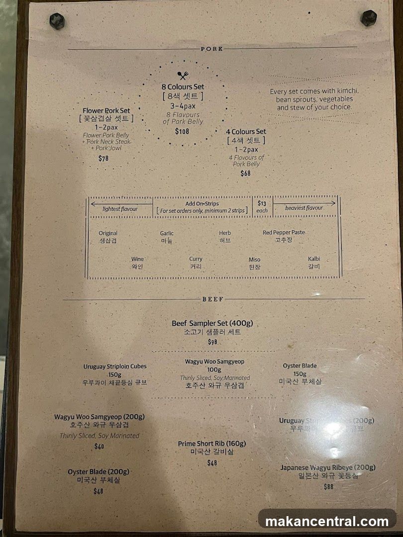 Pork and Beef Menu