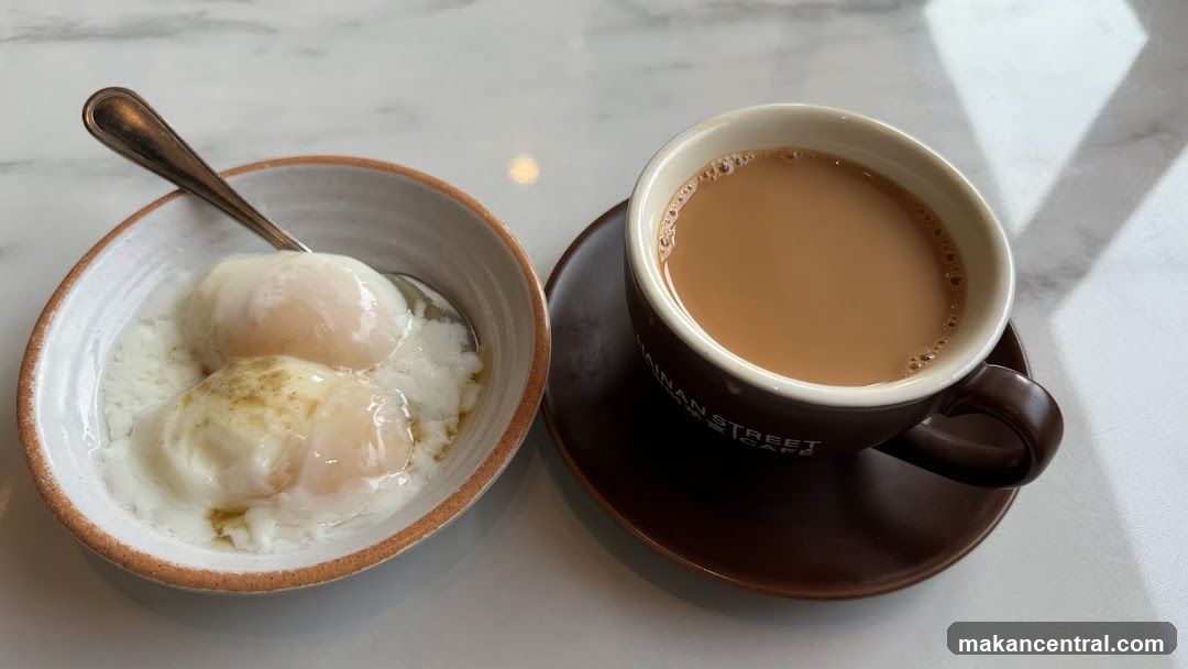 Coffee and Eggs on Marble Surface