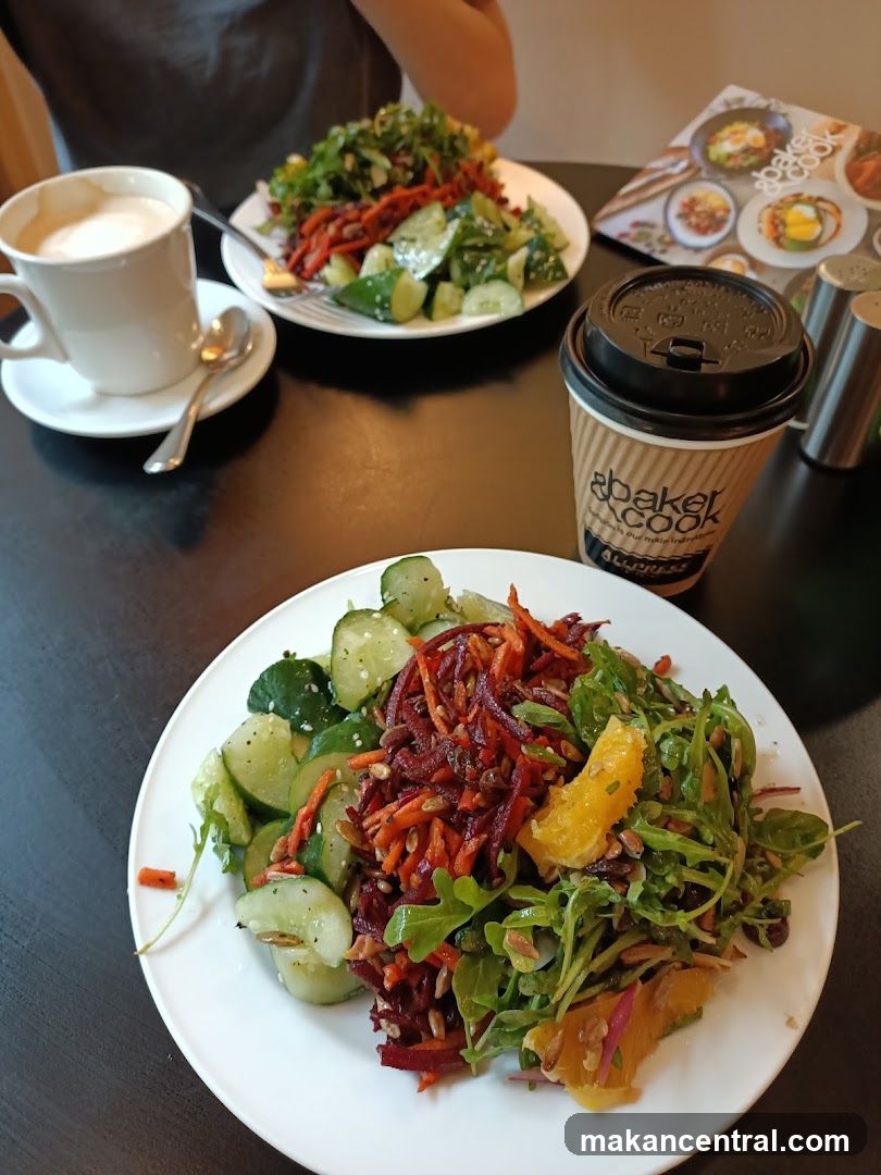 Restaurant Interior with Salad and Coffee