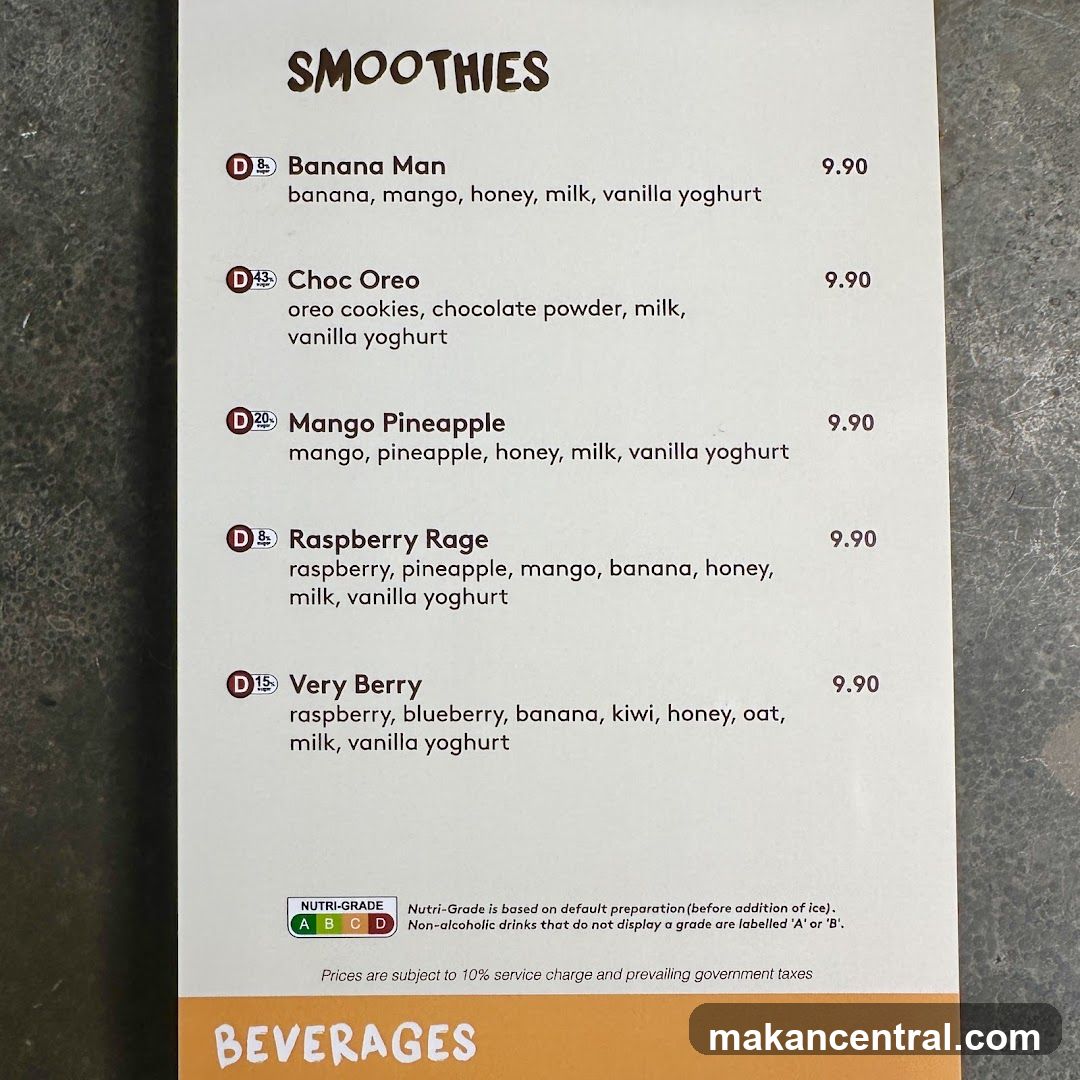 Smoothies Menu