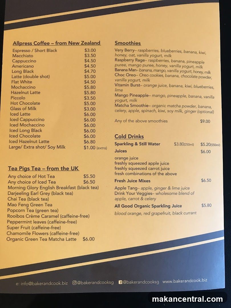 Baker and Cook Menu