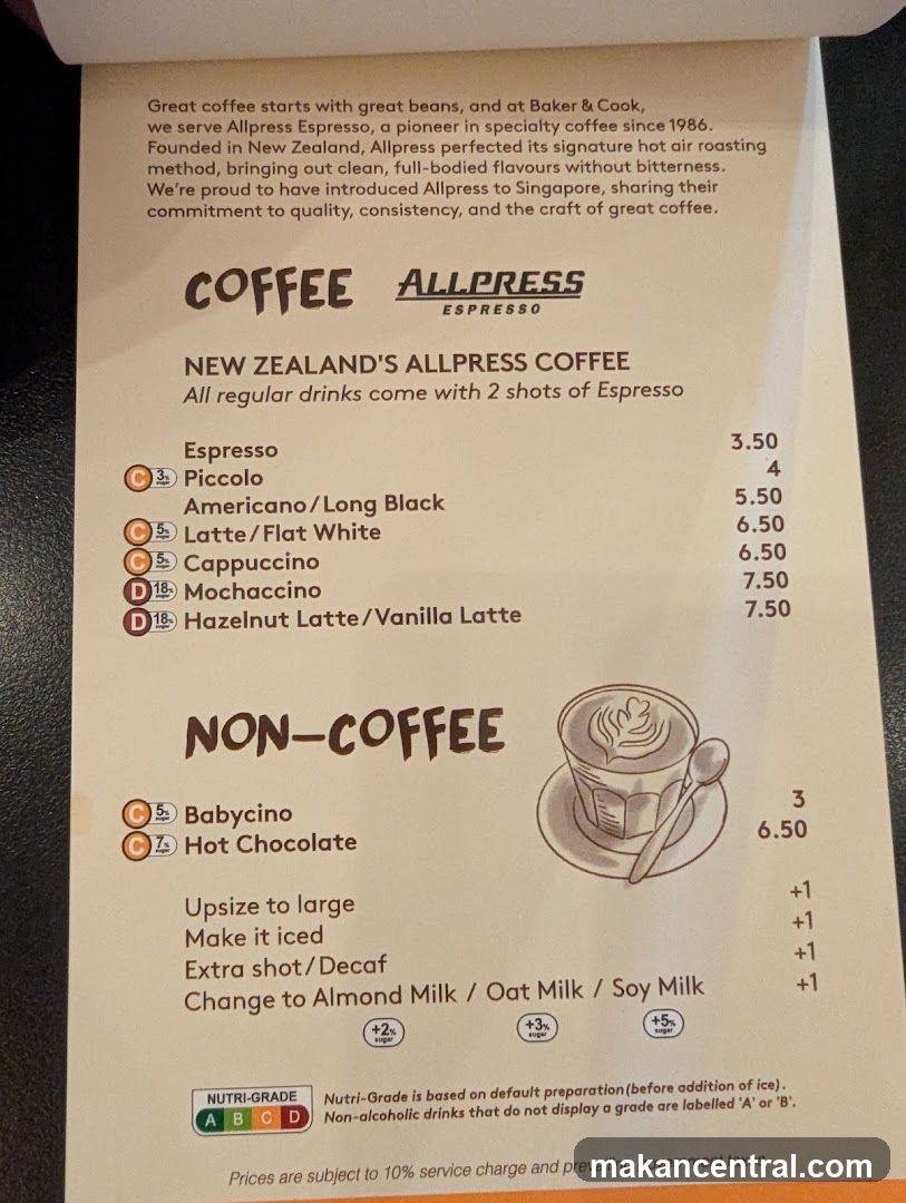 Baker & Cook Allpress Espresso Menu