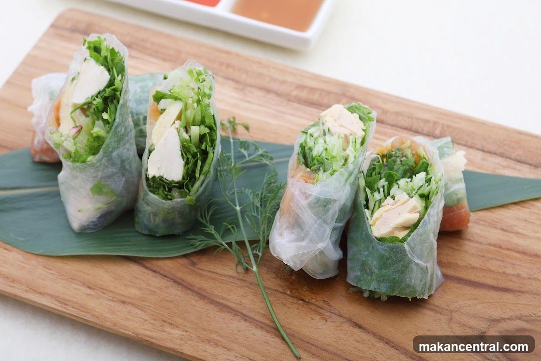 Spring Rolls on Wooden Board