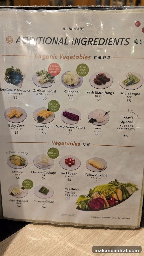 Additional Ingredients Menu at Bijnabe