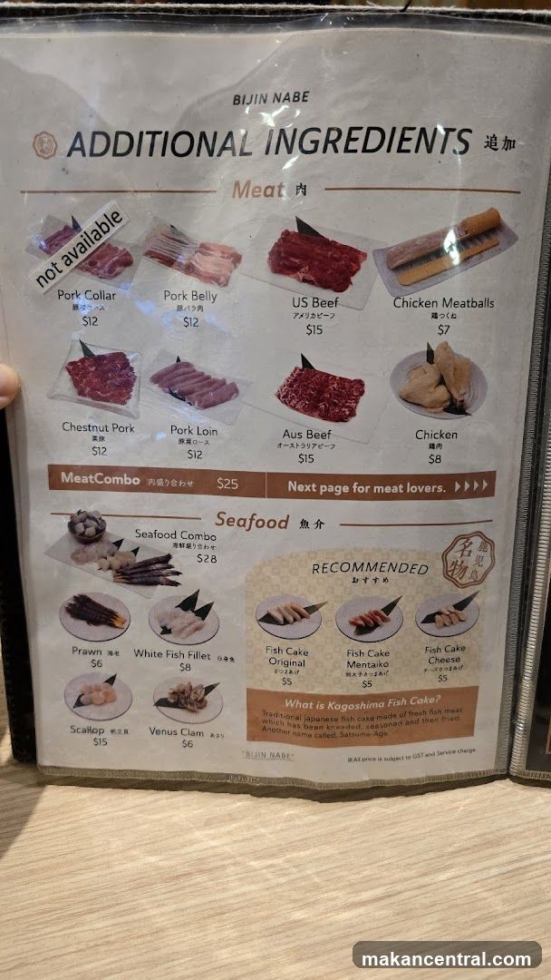 Additional Ingredients Menu