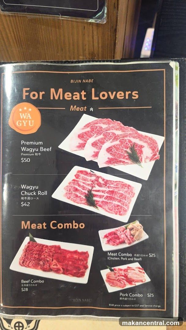 Bijin Nabe Meat Menu