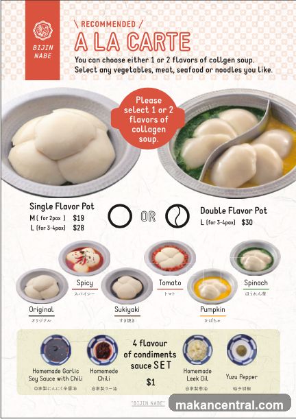 Bijin Nabe A La Carte Menu