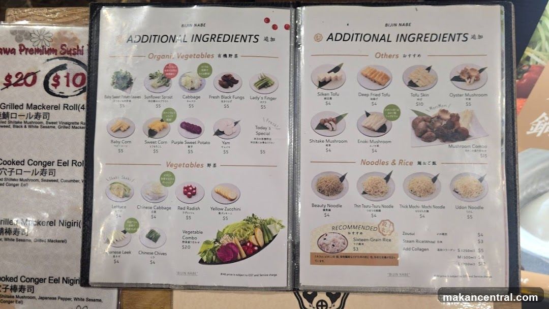 Bijin Nabe Additional Ingredients Menu