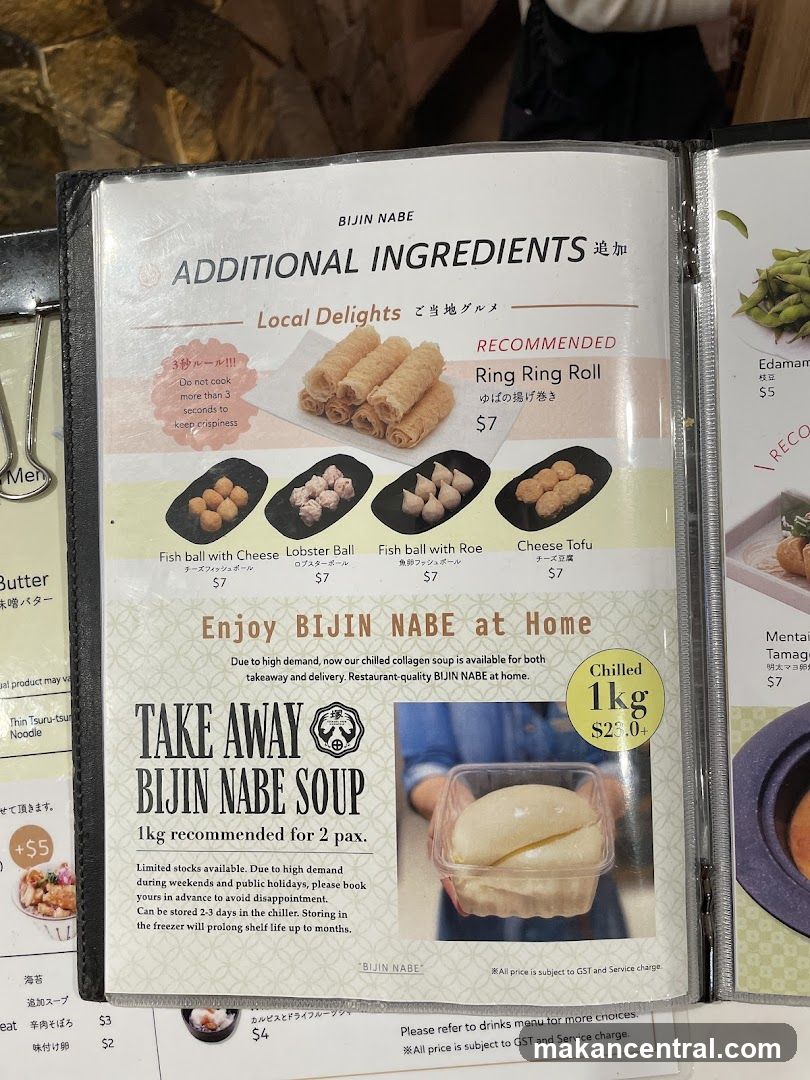 BIJIN NABE Additional Ingredients & Takeaway Soup