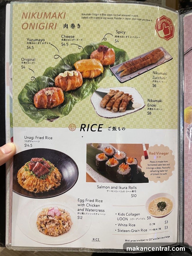 Nikumaki Onigiri and Rice Menu