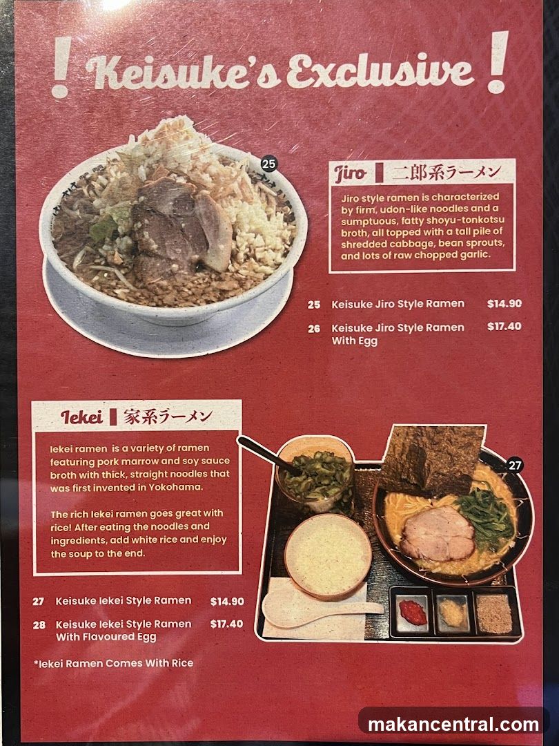 Keisuke's Exclusive Ramen Menu