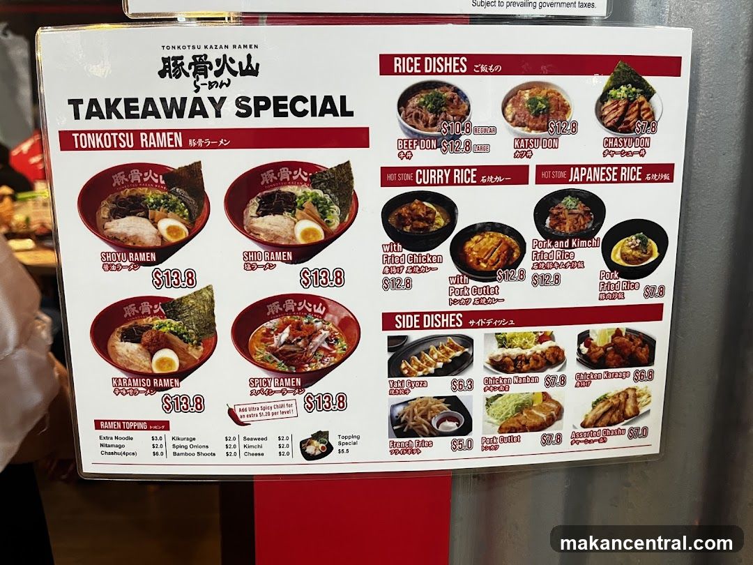 Tonkotsu Kazan Ramen Takeaway Special Menu