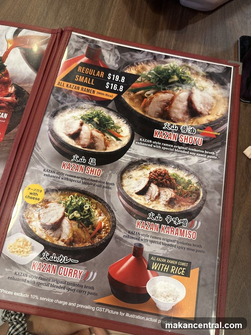 Kazan Ramen Menu