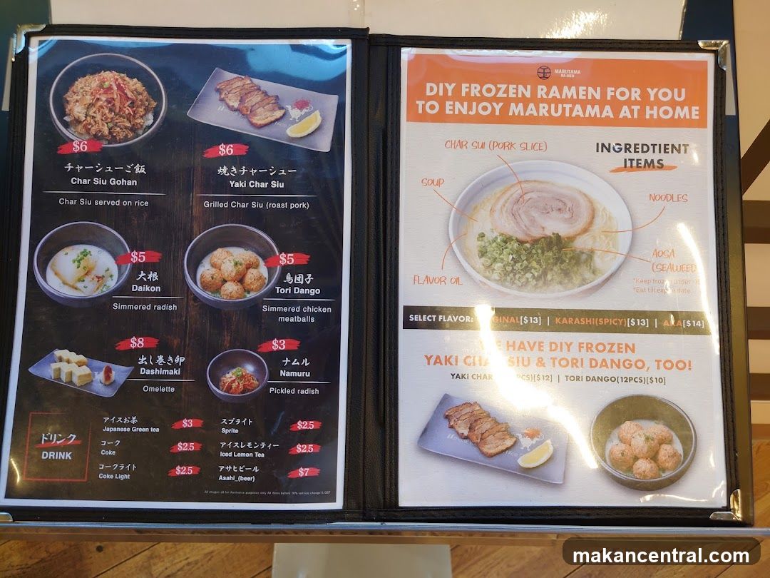 Marutama DIY Frozen Ramen Menu