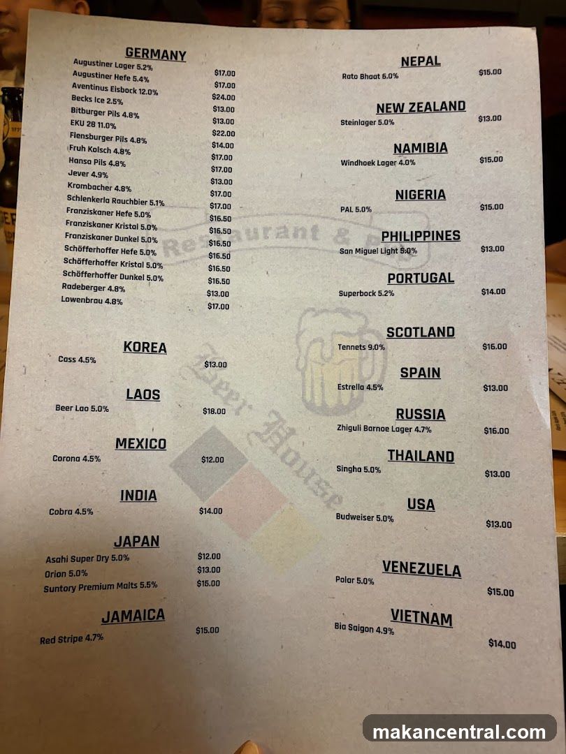 International Beer Menu