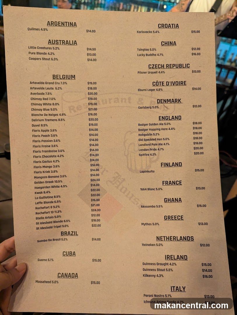 International Beer Menu