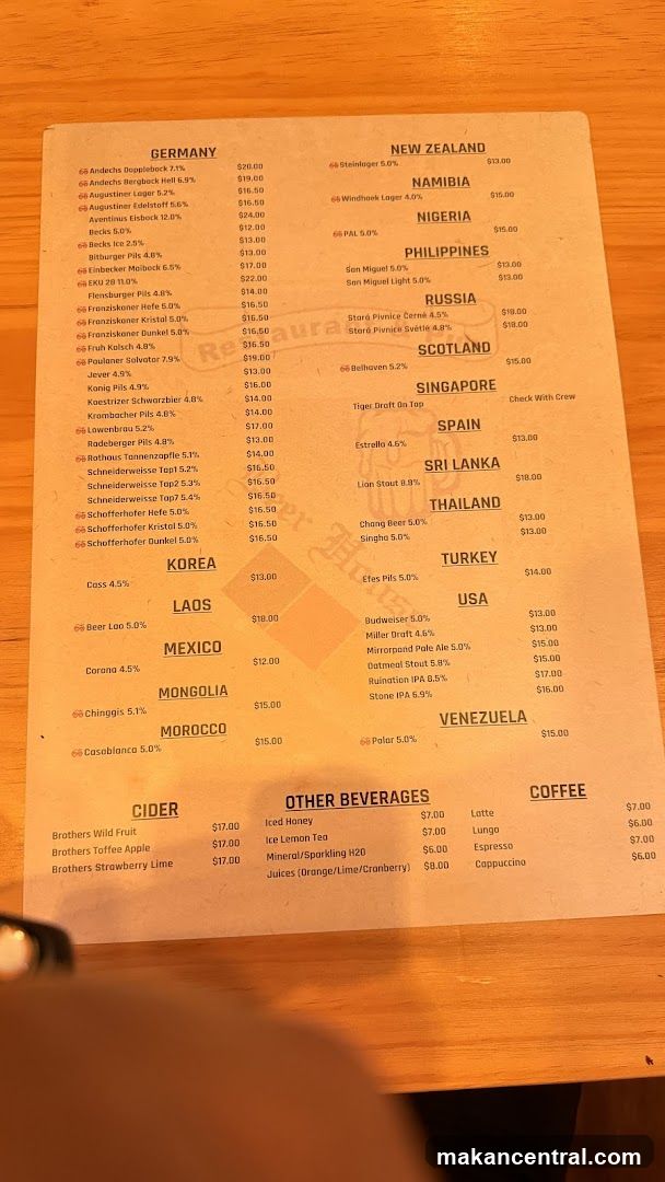 Beer and Beverage Menu