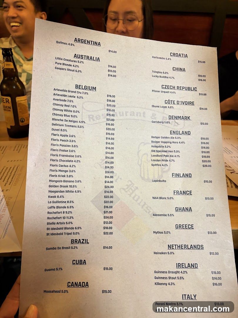 International Beer Menu