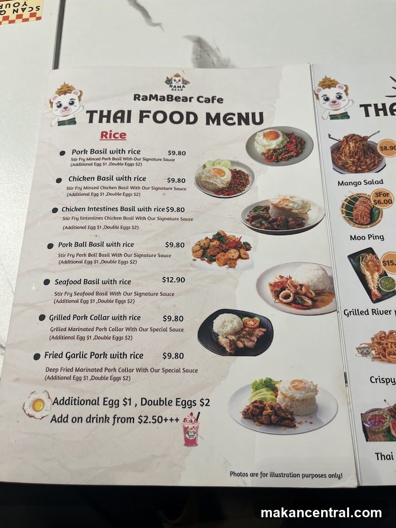 RaMaBear Cafe Thai Food Menu